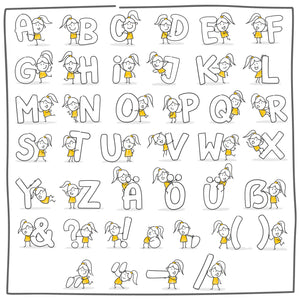 Frauchen Strichfiguren die Gelben Buchstaben