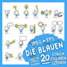 Laden Sie das Bild in den Galerie-Viewer, 20 Strichfiguren-Szenen. Die Blauen. Business