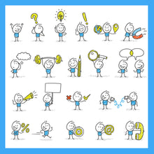 Laden Sie das Bild in den Galerie-Viewer, 20 Strichfiguren-Szenen. Die Blauen. Business