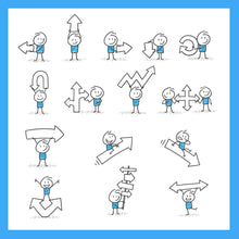 Laden Sie das Bild in den Galerie-Viewer, 15 Strichfiguren-Szenen. Die Blauen. Mit Pfeilen