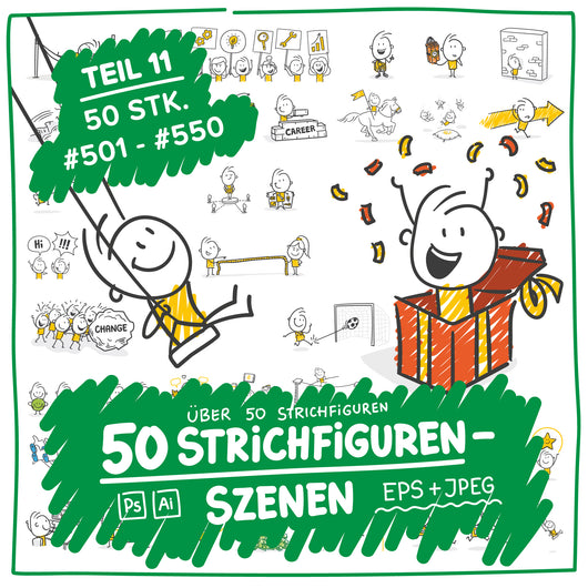 50 Strichfiguren und Strichmännchen in einem Set/Bundle für dein Business!