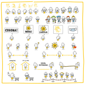 "Die Gelben Corona Strichfiguren".        Über 40 Strichfiguren in einem Set!