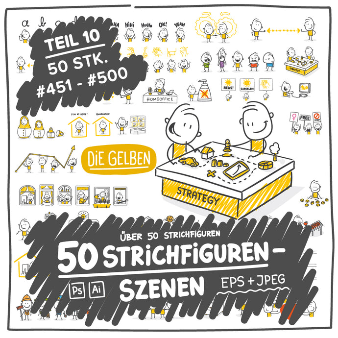 50 Strichfiguren und Strichmännchen in einem Set/Bundle für dein Business!