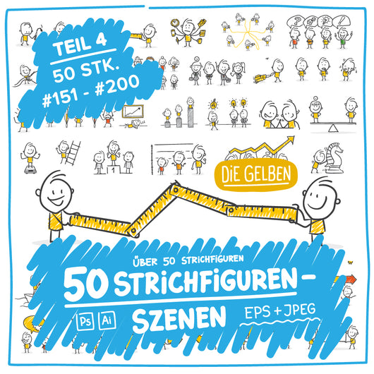 50 Strichfiguren und Strichmännchen in einem Set/Bundle für dein Business!