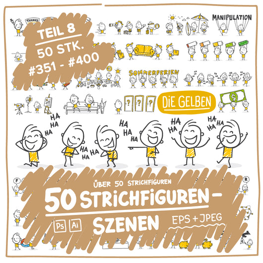 50 Strichfiguren und Strichmännchen in einem Set/Bundle für dein Business!